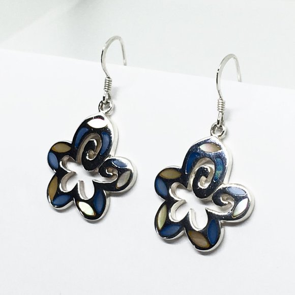 70's Fashion Flower Earrings Sterling Silver MoP - Picture 6 of 6